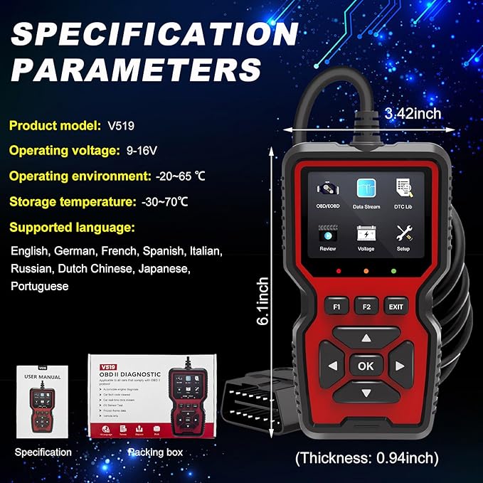 OBD2 Scanner Diagnostic Tool, Code Reader OBD II Scanner with Reset & Live Data, Professional Check Engine Fault Code Reader I/M Readiness for OBD2 Cars, Car Accessories