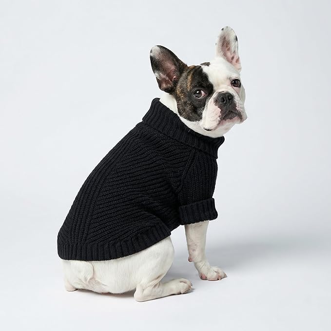 Fitwarm Dog Turtleneck Sweater, Thermal Knitted Pet Coat, Dog Winter Clothes for Small Dogs, Cat Apparel, Black, Small