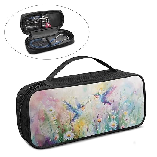 Gomyblomy Daisy Hummingbird Print Stethoscope Case Fit for Most Stethoscopes, Extra Room for Nurse and Medical Accessories, Protective Stethoscope Holder Storage Bag