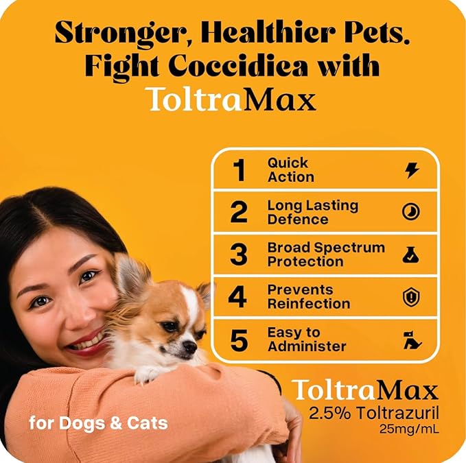 Vetr's Toltramax 2.5% Toltrazuril Powder for Dogs, Cats, Horses, Anti-Coccidia, Antiprotozoal Agent, Safe for Puppies, Kittens, and Pregnant Animals, 100g (Beef Flavored)