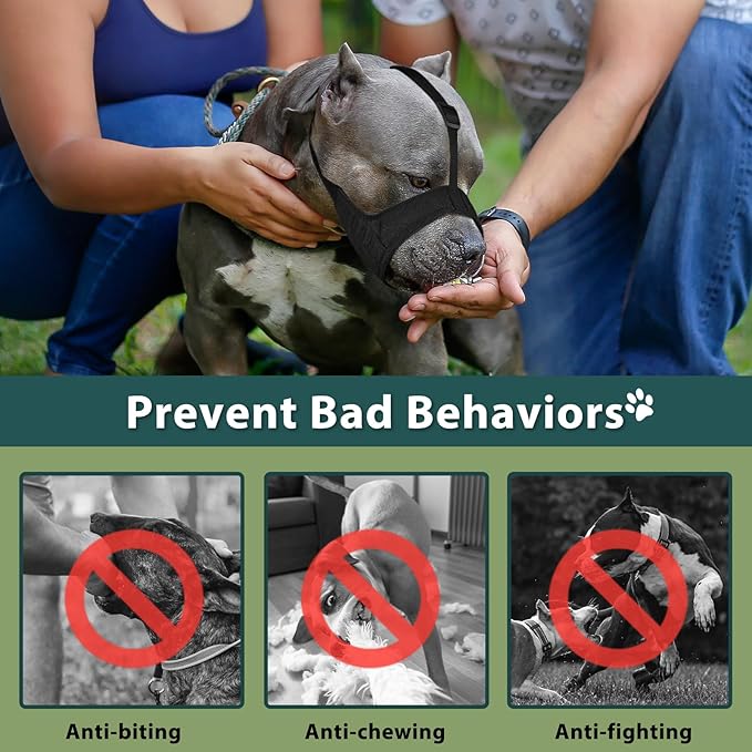Mayerzon Pitbull Muzzle, Soft Dog Muzzle with Anti-Slip Strap for American Bully Bulldog Boxers Rottweilers, Fabric Mouth Guard for Medium Large Short Snout Dog Anti Biting Chewing, Allow to Drink