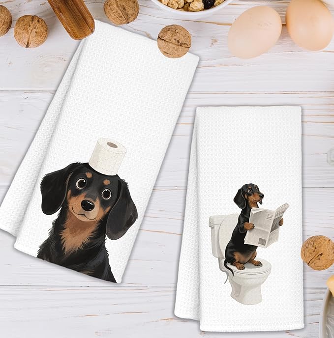 Dachshund Bathroom Hand Towels Set of 2, Dachshund Lovers Gifts, Dog Bathroom Decor,Weiner Dog Gifts Hand Towels for Bath Room Washroom Toilet, 16x24 Inch