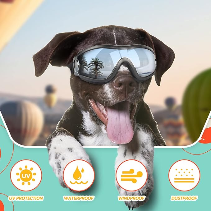 Dog Goggles for Large Breed, 2PCS UV Protection Dog Sunglasses with Adjustable Straps, Windproof Pet Eyewear for Medium to Large Pets, Black & Clear L