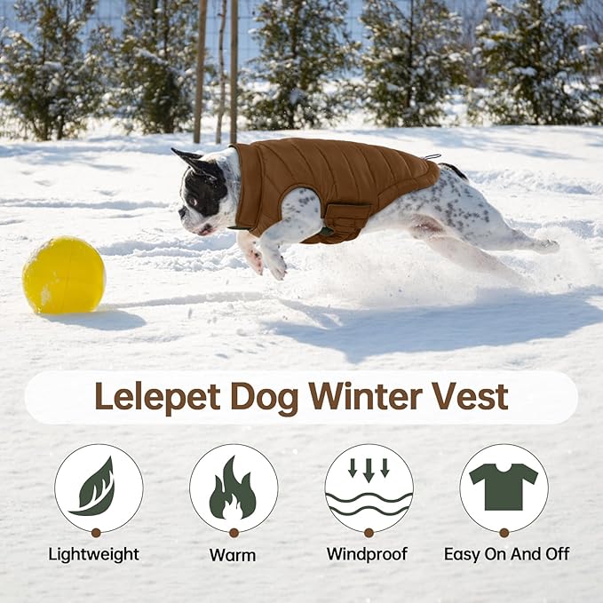 Lelepet Reversible Dog Coat Waterproof Dog Jacket Windproof Puffer Vest for Winter Warm Lightweight Coats for Large Dogs Adjustbale Hook & Loop Pet Apparel with Leash Hole, Boxer, Weimaraner, 2XL