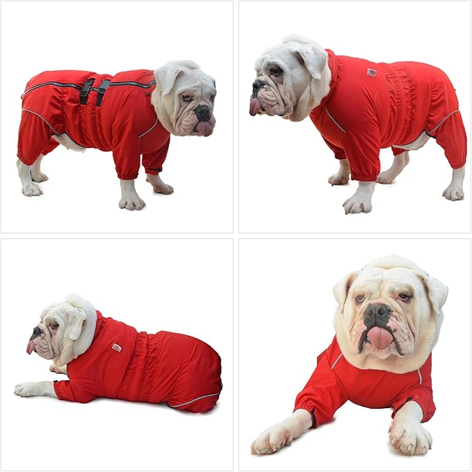 Lovelonglong Waterproof Dog Raincoat – 4-Leg Full Body Dog Rain Suit with Reflective Strips & Leash Opening, Outdoor Dog Jacket for Rainy Weather