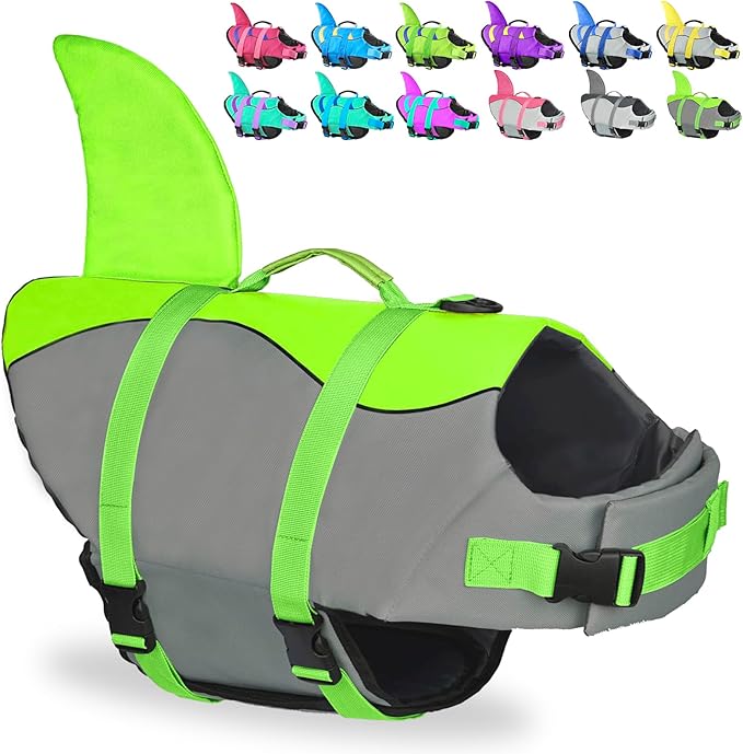 Dog Shark Life Jacket, Dog Life Vest for Swimming Adjustable Pet Life Preserver with Rescue Handle X-Large
