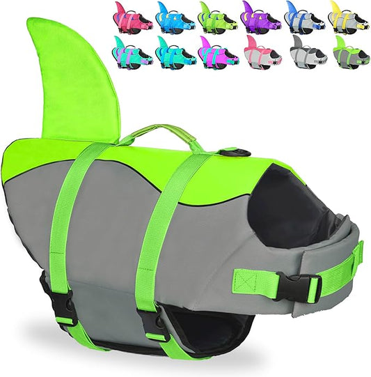 Fragralley Dog Life Jacket Shark, Dog Life Vest Adjustable Ripstop, Dog Swimming Safety Vest with Superior Buoyancy & Rescue Handle for Small Medium Large Dogs, Swim, Pool, Beach, Boating