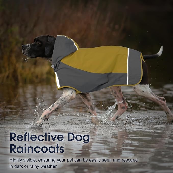 IECOii Large Dog Raincoat Waterproof,Hooded Rain Jacket Keep Dog Dry in Wet Weather,Reflective Rain Poncho Clothes with Convenient Leash Hole/Adjustable Magic Sticker/Easy On and Off/,Yellow,Large