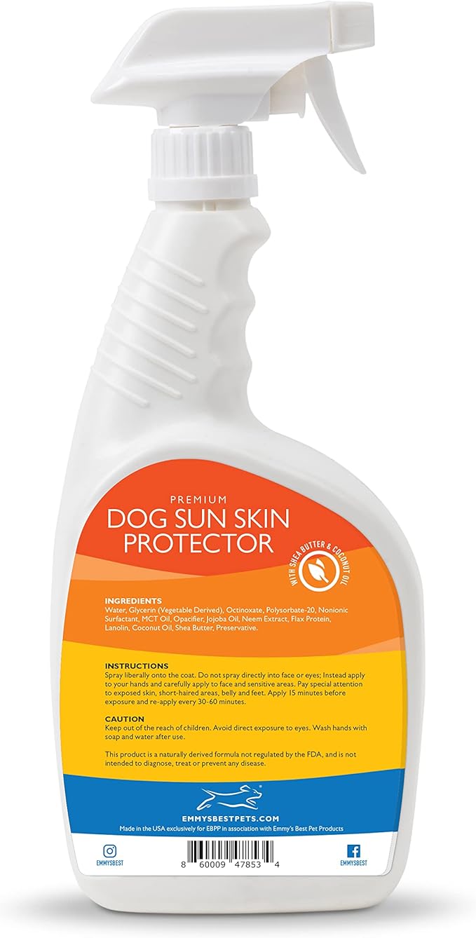 EBPP Dog Sunscreen Sun Skin Protector Spray 32 fl oz - Safe for All Breeds with No Zinc Oxide - Pet Protection and Moisturizer for Skin, Coat, Nose, Ears