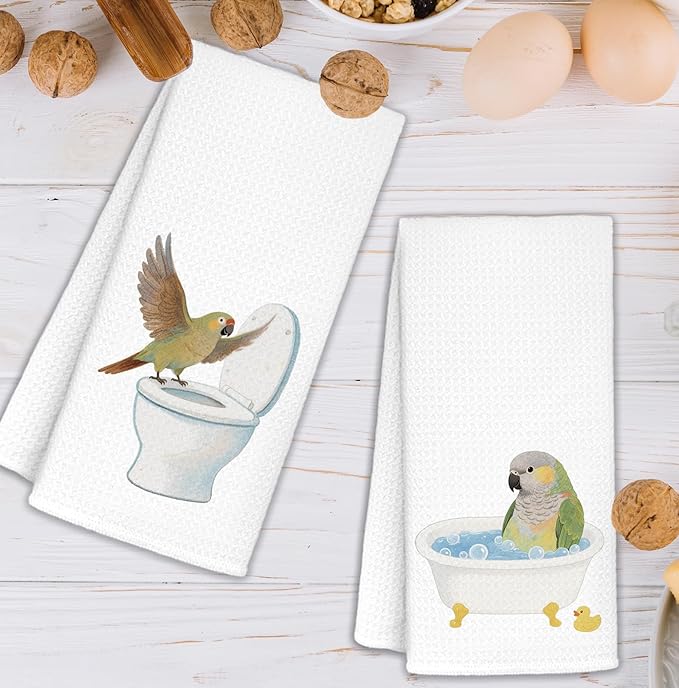 Funny Tropical Parrot Bathroom Hand Towels Set of 2, Parrot Gifts, Kids Bathroom Decor, Bird Lovers Gifts Hand Towels for Bath Room Washroom Toilet, 16x24 Inch