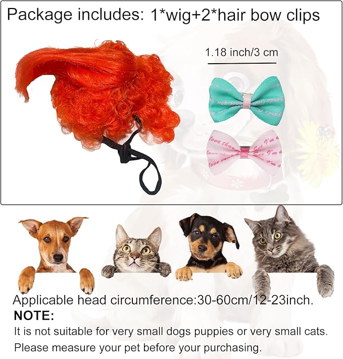 Funny Dog Wig Pet Costumes,Kediciz Cat Costume Synthetic Hairpiece Cosplay Wigs, Headwear for Halloween Christmas Festivals Party Decor, Fancy Dress,Adjustbale Size,Orange Curly