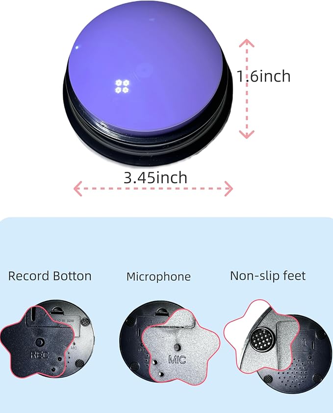 Dog Talk Buttons Voice Recording Button for Communication and Pet Training 30-Second Record & Playback Talking Button for Study, Office, Family, and Kids (Orange Green Purple Yellow, multicolor)