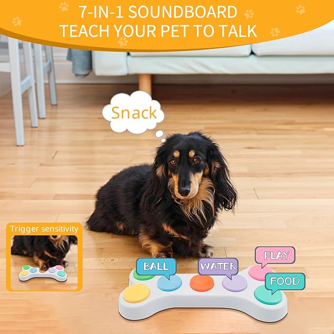 RIBOSY Dog Buttons for Communication, 7 in 1 Dog Talking Button Set, Recordable Training Buzzers for Dogs with 50 Scene Stickers (Battery Included)
