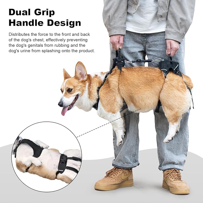 Dog Lift Harness, Dog Lift Sling Carrier with Handle & Shoulder Sling, Support Harness for Rear Back Legs Helps,Disabled,Arthritis,Joint Injuries,Paralysis Up Stairs（Black,Extra Large）