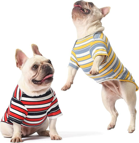 Dog Shirts Cotton Striped T-Shirt, Summer Pet Clothes for Small Dogs, 2-Pack Soft Puppy Apparel Cat Tee, Breathable Stretchy, Red Yellow XXL