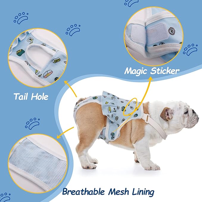 QBLEEV Dog Diapers Female Washable Sanitary Pantie with Adjustable Suspender, Reusable Doggie Diapers for Male Dogs in Heat, Cotton Puppy Pet Period Panties Dog Underwear for Teddy French Bulldog M