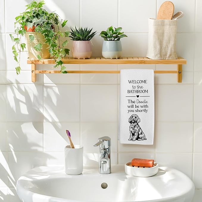 Funny Goldendoodle Dog Hand Towels, Goldendoodle Gifts Hand Towel, The Doodle Will Be with You Shortly Decorative Bath Towel for Bathroom, Funny Golden Doodle Dog Bathroom Decor, 16x24in