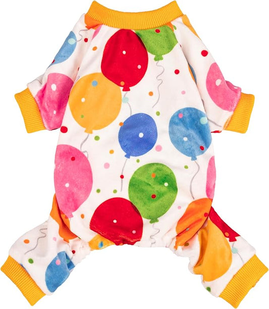 Fitwarm Balloon Dog Fleece Pajamas, Birthday Outfit for Small Dogs Boy Girl, Cozy Pet Onesie with Feet, White, Yellow, Red, Blue, Green, XXL