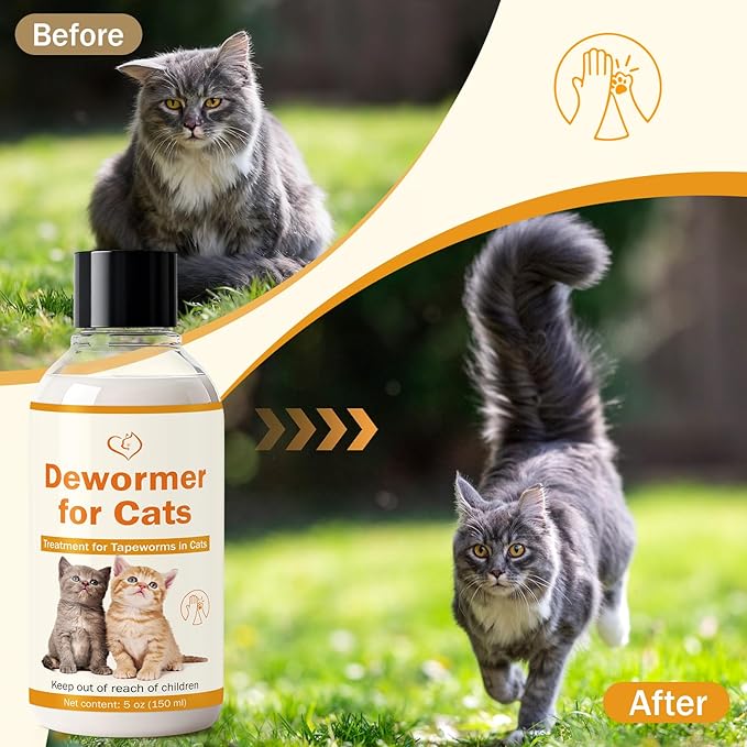 Tapeworm Treatment for Cats, Cat Dewormer, Dewormer for Cats&Kitten, 150ml with 5ml Dropper, Suitable for Cats