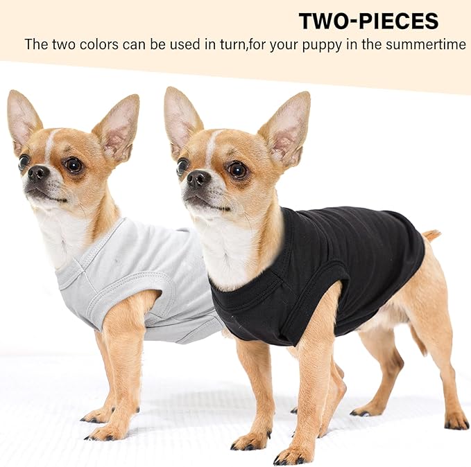 2-Pack Dog Shirts Summer Dog Clothes for Small Medium Dogs Boy, Teacup, Chihuahua, Yorkie, Pug and Cats, Solid Color Pet Tshirts Puppy Clothes, Medium, Black+ Grey