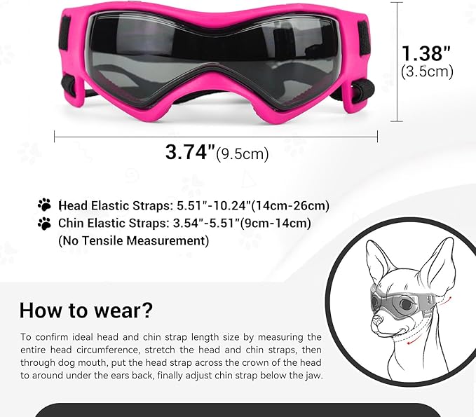 LESYPET Extra Small Dog Goggles, UV Protection Dog Sunglasses for Cats Puppy, Windproof Eye Protection Puppy Sunglasses for Outdoor Riding, Pink