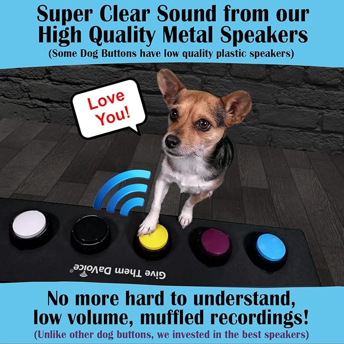 DaVoice Dog Buttons for Communication, Recordable Button for a Cat Dog Talking Button Set, Dog Communication Buttons, Dog Command Buttons Pet Buttons for Talking Speaking Push Buttons to Talk (White)