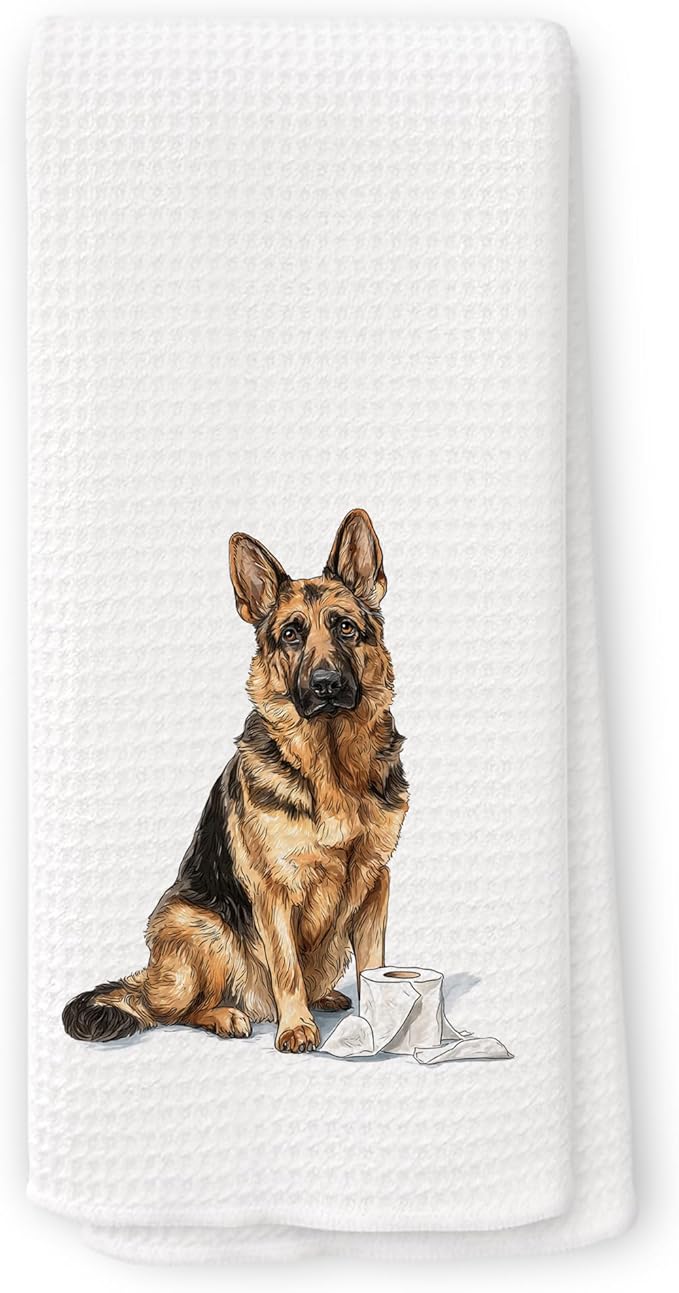 Funny German Shepherd Gifts Bathroom Hand Towels, Dog Bathroom Decor, Gifts for German Shepherd Lovers Dish Tea Towels, Kids Bath Room Washroom Toilet Decorative Hand Towel 16x24 Inch