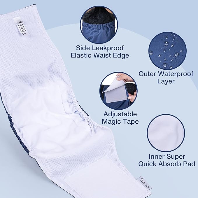 Pet Soft Dog Belly Band - 3 Packs Reusable Dog Diapers Male Doggy Diapers Wraps - Washable Dogs Belly Bands for Male Dogs (Classic, M)