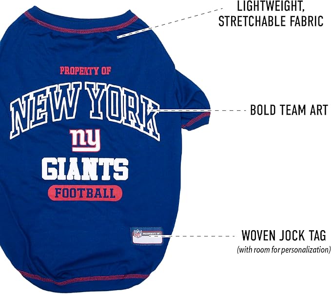 NFL New York Giants Dog T-shirt Large. - Licensed Shirt for Pets Team Colored with Team Logos- Premium Stretchable Materials for the comfort of your Dog & Cat