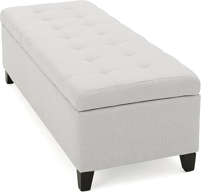 Christopher Knight Home Mission Fabric Storage Ottoman, Light Grey