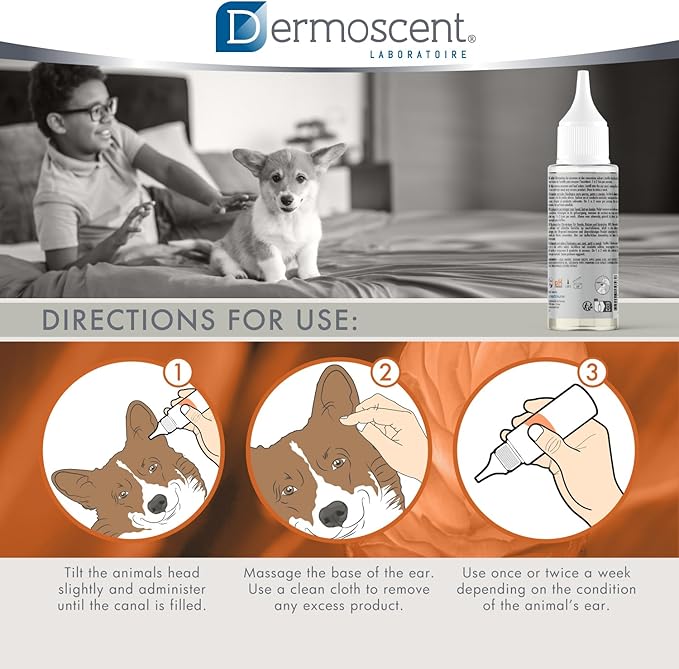 Dermoscent Essential OTO Ear Cleaner for Dogs, Cats, and Rabbits | 100% Natural Formula with Hemp Seed Oil, Gentle Earwax Removal, Odour Control, Ideal for Sensitive Ears