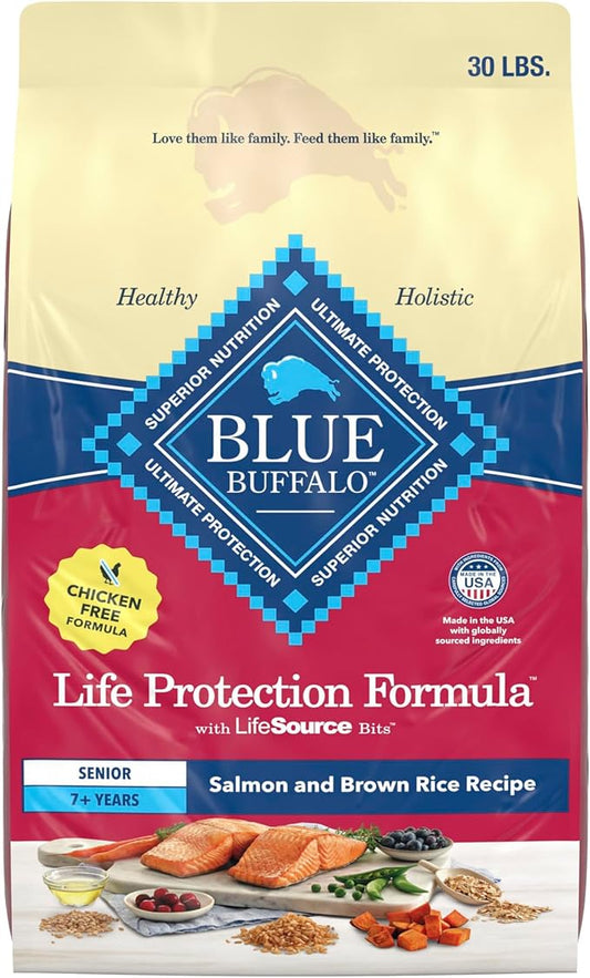 Blue Buffalo Life Protection Formula with LifeSource Bits, Senior 7+ Dry Dog Food, Salmon and Brown Rice Recipe, Chicken Free Formula, 30 lb. Bag