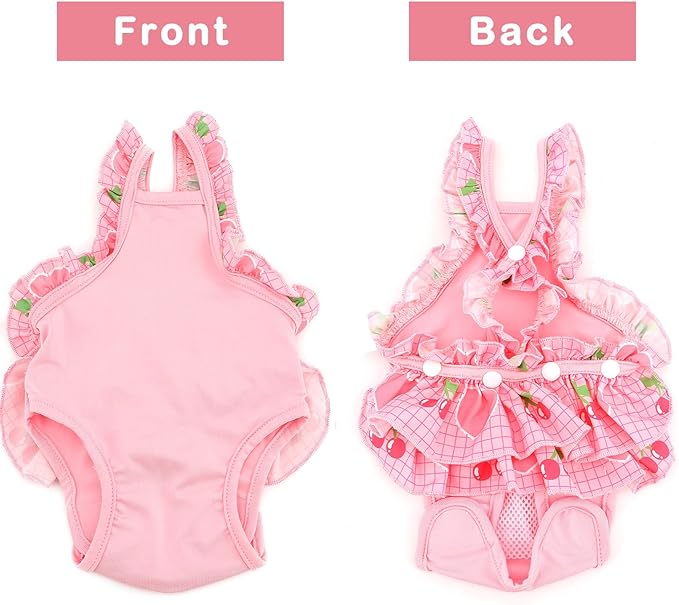 Zunea Washable Female Small Dog Diapers for XS/S Size Dogs Adjustable Suspender Reusable Puppy Sanitary Diaper Pantie Cute Cherry Plaid Nappies Skirt for Doggy Chihuahua Yorkie in Heat Pink XL
