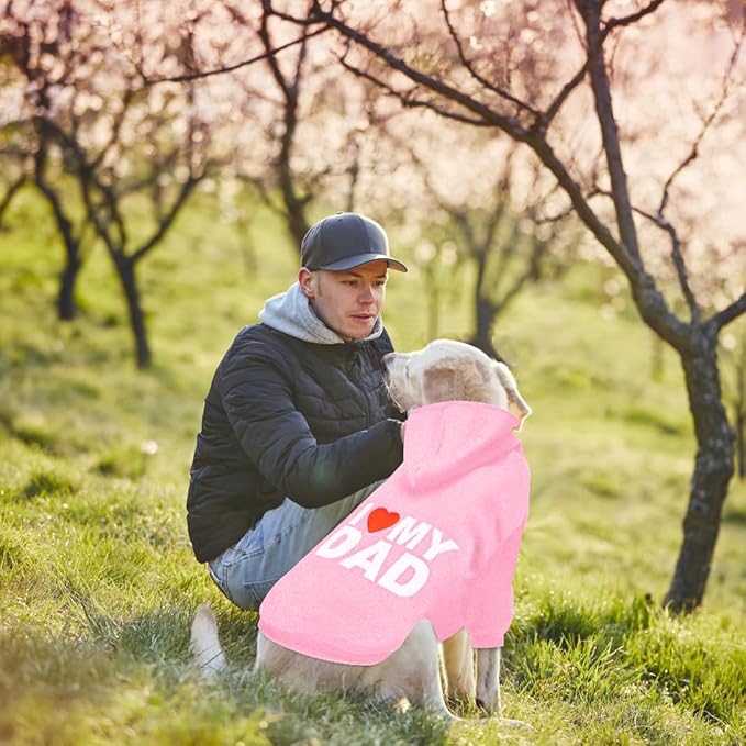 GreenJoy Dog Sweater Dog Hoodie Cold Weather Dog Coat Hooded Sweatshirt for Puppies,Cats, Small Medium Large Dogs (Pink(I Love My Dad), Small)