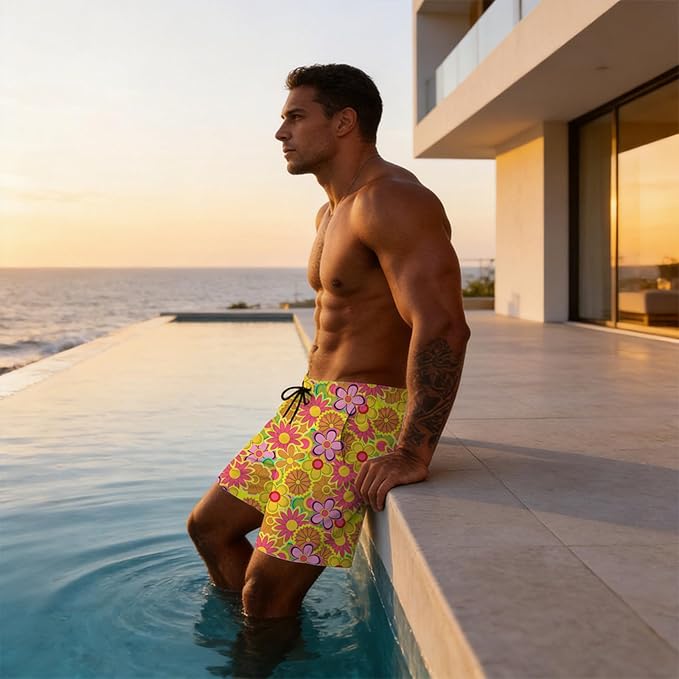 Mens Swim Trunks with Compression Liner Quick Dry Zipper Pocket Bathing