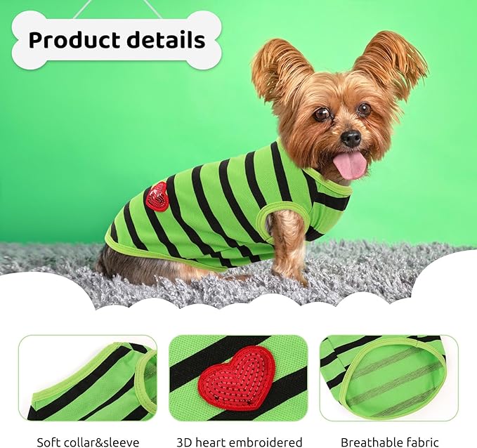 Dog Shirts for Small Dogs, Striped T-Shirts Pets Vest Pet Apparel Tee Shirts Dog Tank Top Spring Summer Suitable for Chihuahua French Bulldog Bichon Shih Tzu