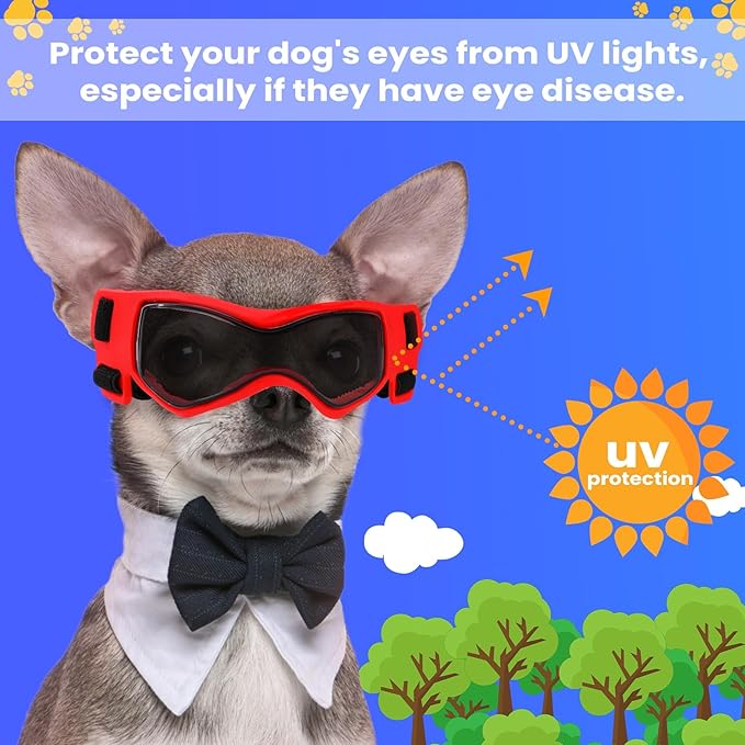 Small Dog Goggles Small Breed, Small Dog Sunglasses UV Eye Protection for Medium Breed Dogs, Doggy Goggles Puppy Eyewear Glasses Pet Sunglasses, Red