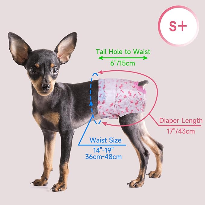 Pet Soft Disposable Dog Diapers - Female Dog Diapers with Adjustable Foam Tail Hole, Ultra Protection Puppy & Cat Diapers Wetness Indicator for Dogs in Heat or Incontinence,20pcs (S+,Red)