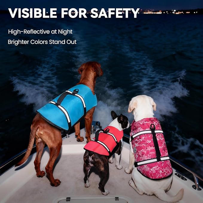VIVAGLORY Rip Stop Dog Life Vest, Swimming Vest with Handle, Buoyancy for Doggy Puppy, Dog Life Jacket for Swimming & Boating, XS, Bright Pink