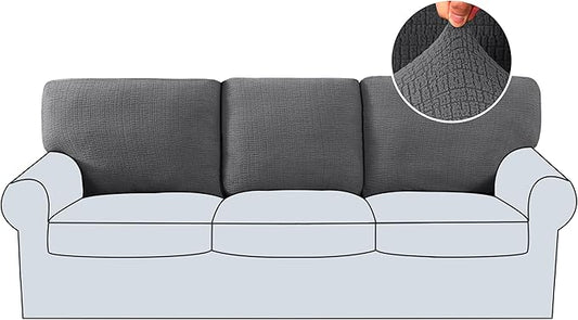 H.VERSAILTEX Jacquard Couch Cushion Covers High Stretch Sofa Covers for 3 Cushion Couch Furniture Protector Spandex Anti-Slip Soft Thickened Slipcovers Crizzle Pattern(3 Back Covers, Grey)