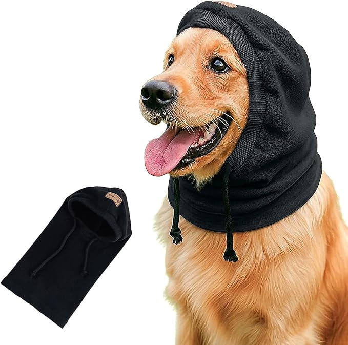 Dog Hat | Bandana for Warmth, Perfect for Fireworks, Thunderstorms, and Grooming（Black-L）