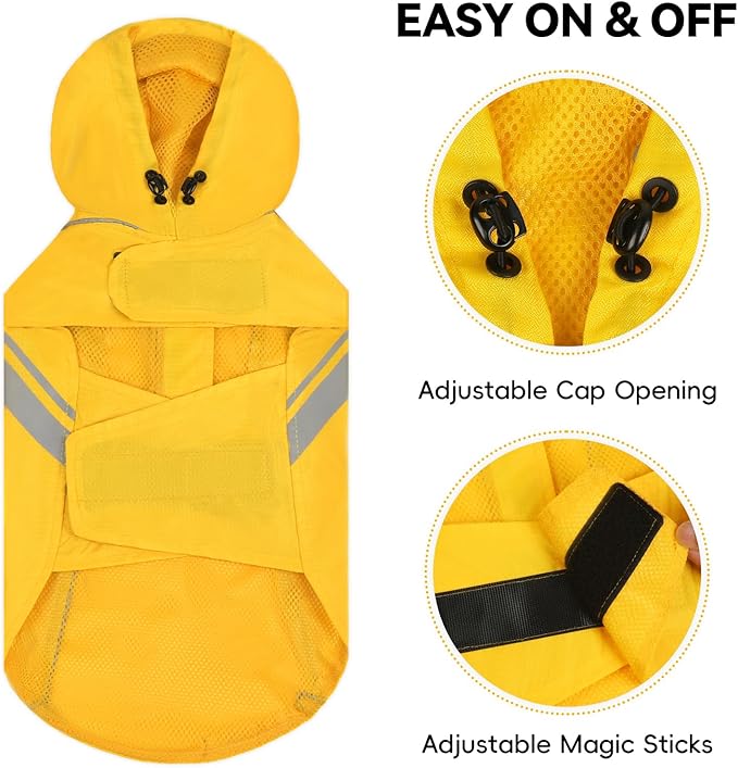 VIVAGLORY Wetoff Dog Raincoat, Rain Coat for Dog All Seasons Adventure, Rain Jacket with Harness Hole & Hood, Reflective Lightweight Waterproof for Doggy & Puppy, M, Yellow
