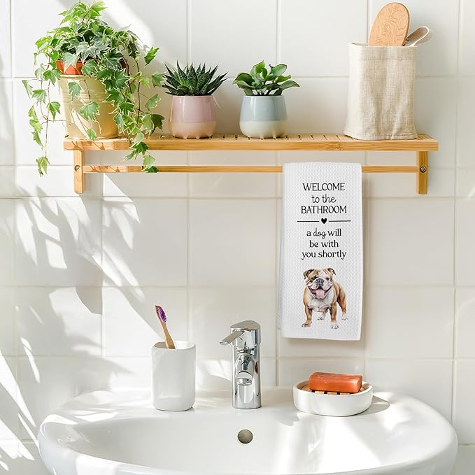Funny English Bulldog Dog Hand Towel, English Bulldog Gifts Hand Towel, A Dog Will Be with You Shortly Decorative Towel Bath Towel for Bathroom, Funny Dogs Bathroom Decor, 16x24in
