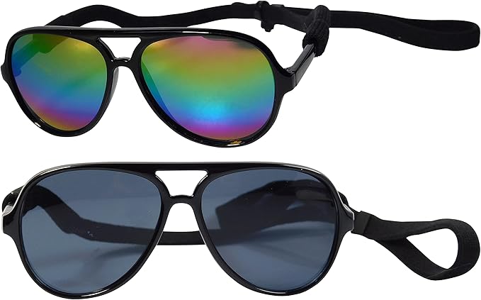 G010 Dog Pet Costume Prop Aviator Sunglasses Medium Breeds 20-40 lbs (2-Pack Black + Black-Rainbow Mirror)