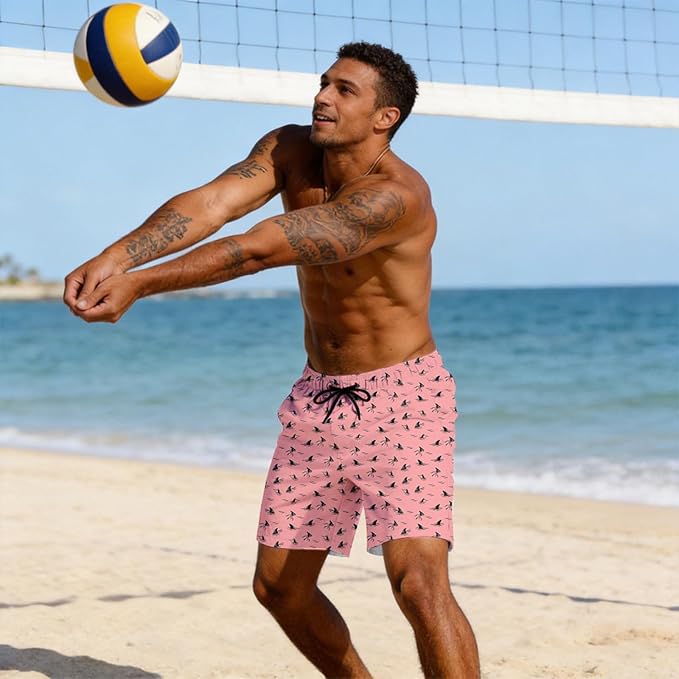 Mens Swim Trunks with Compression Liner Quick Dry Zipper Pocket Bathing
