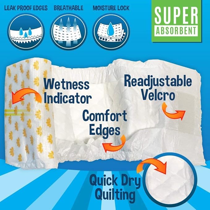 Bodhi Dog Disposable Male Dog Diapers - Super Absorbent, Leak-Proof Pee Wraps - Adjustable Fit, Comfortable Design, Advanced Moisture Control, and Wetness Indicator - Large (20 Count)