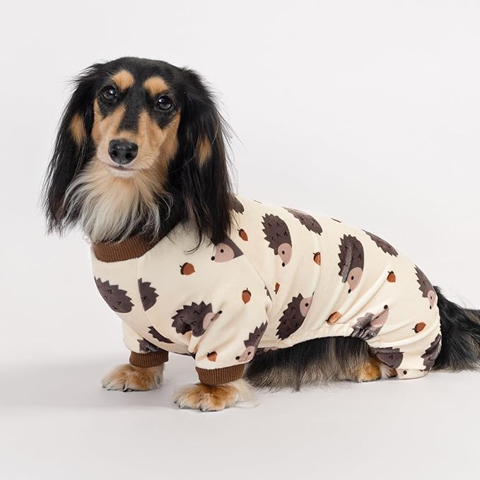 Fitwarm Funny Hedgehog Dog Pajamas, Warm Winter Dog Clothes for Small Dogs Boy Girl, Cozy Pet Onesie with Feet, Beige, Brown, Large