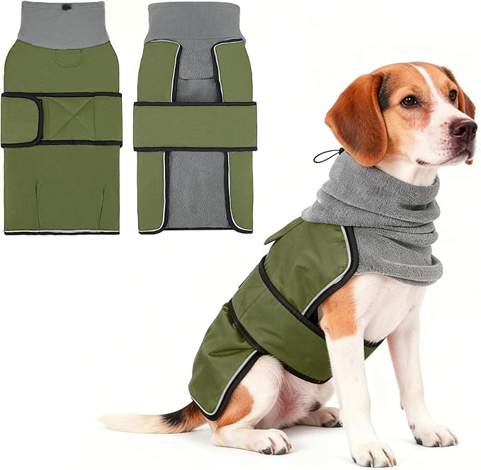 KOOLTAIL Dog Winter Coat for Small Medium Dogs, Waterproof&Windproof Puppy Jacket with Fleece Lining and High Collar for Cold Weather, Reflective Warm Pet Snowsuit Vest Clothes with Leash Hole,Green L