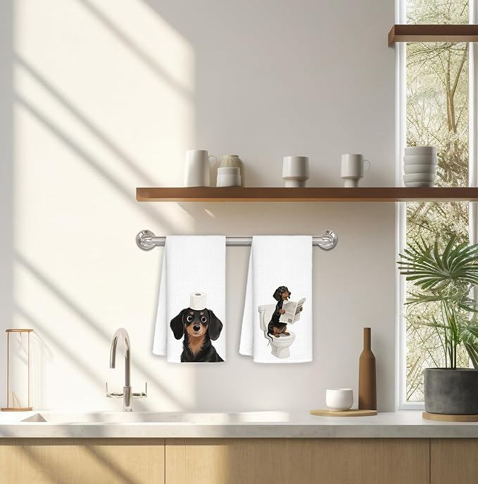 Dachshund Bathroom Hand Towels Set of 2, Dachshund Lovers Gifts, Dog Bathroom Decor,Weiner Dog Gifts Hand Towels for Bath Room Washroom Toilet, 16x24 Inch