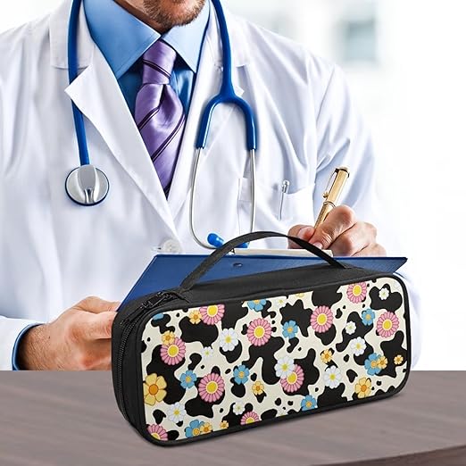 Gomyblomy Daisy Cow Print Stethoscope Case for Nurse and Doctors, Fit for Most Stethoscopes, Large Stethoscope Holder Organizer Bag for Medical Accessories, Shockproof